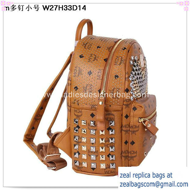 High Quality Replica Hot Sale MCM Small Stark Front Studs Backpack MC4237S Wheat - Click Image to Close